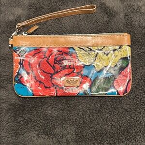 Consuela Floral Wristlet Clutch in Red, Yellow, Blue and Brown